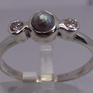 SWA296 Natural round Mississippi river pearl mini stacker ring W/diamonds in sterling silver