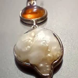 SWA172 River pearl nugget pendant with Fire Opal and Marquise diamond
